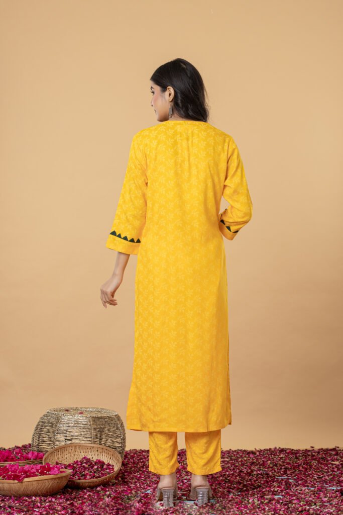 Yellow Printed Cotton Kurta Pant Dupatta Set