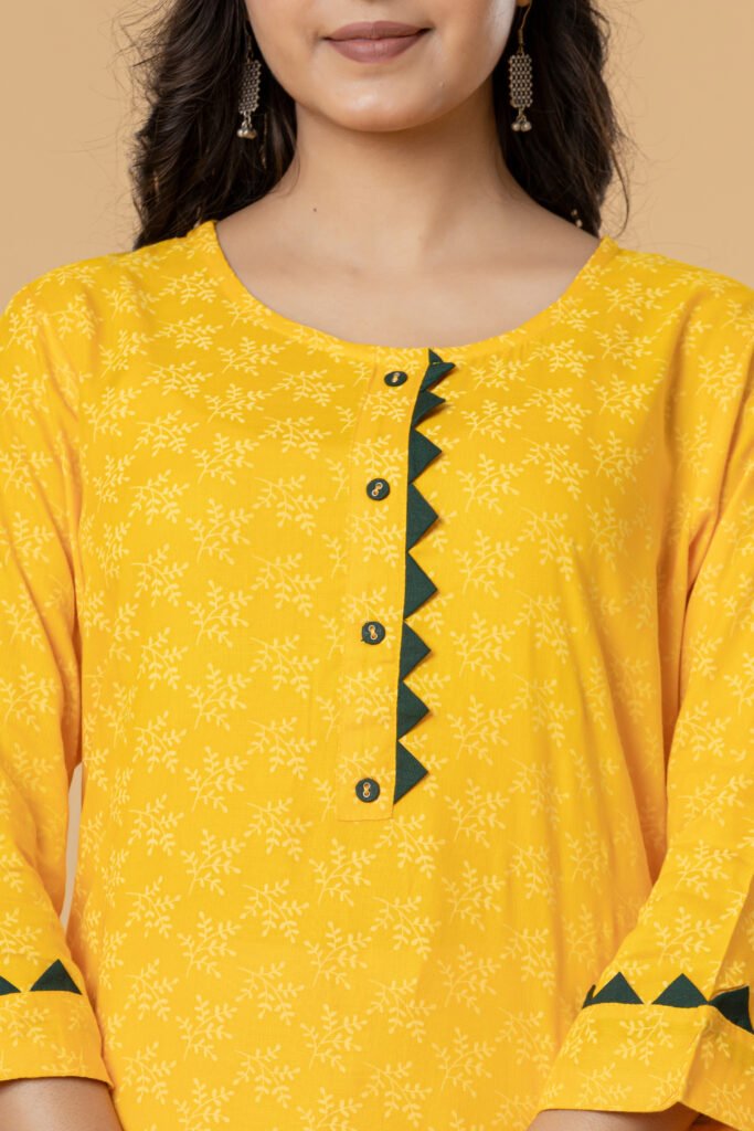 Yellow Printed Cotton Kurta Pant Dupatta Set