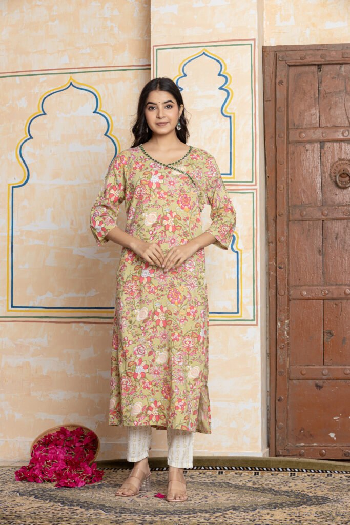 Floral Printed Cotton Kurta Pant Dupatta Set