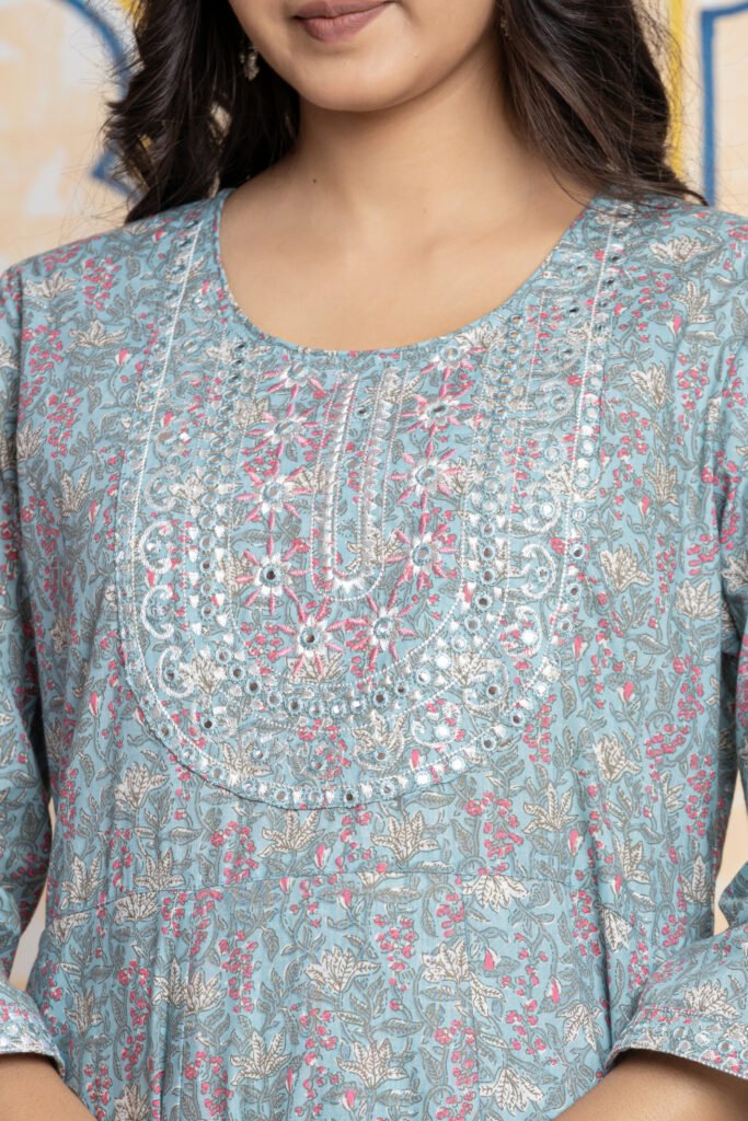 Anarkali Cotton Kurta Pant Dupatta Set