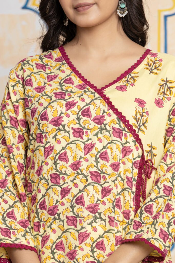 Floral Printed Cotton Kurta Pant Dupatta Set with Embroidered Neckline