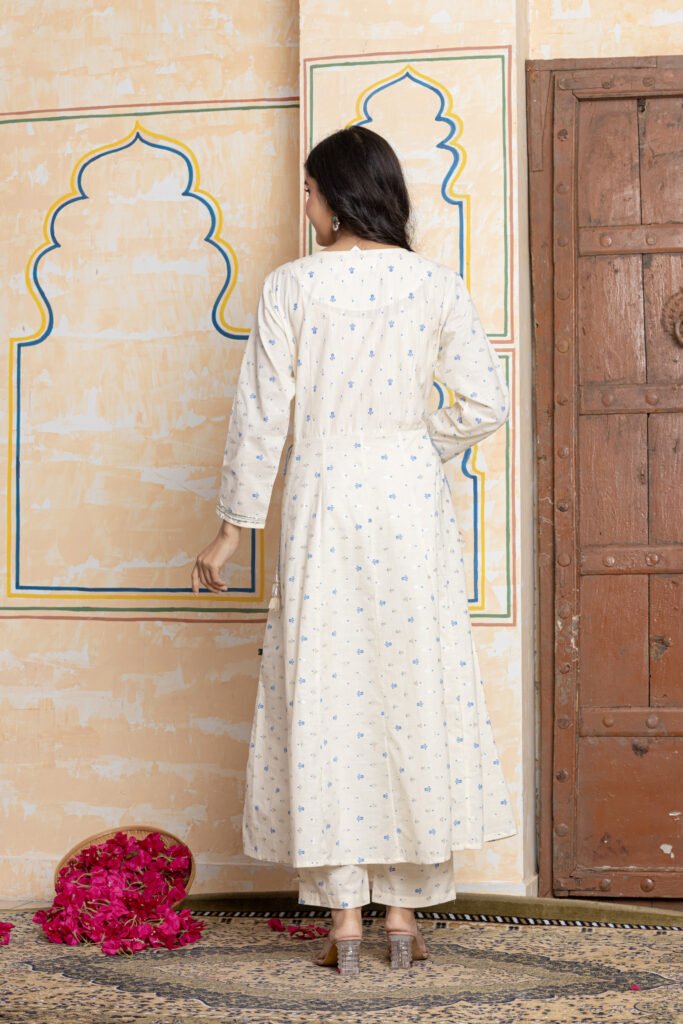 Embroidered Anarkali Cotton Kurta Pant Dupatta Set