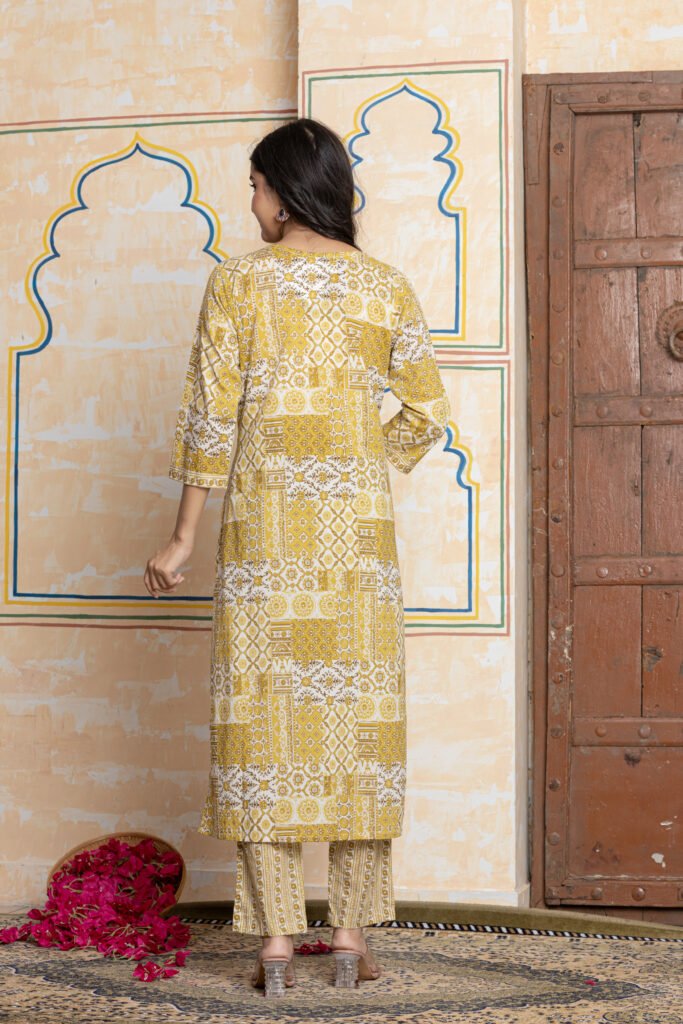 Patchwork Print Pure Cotton Kurta Pant Dupatta Set