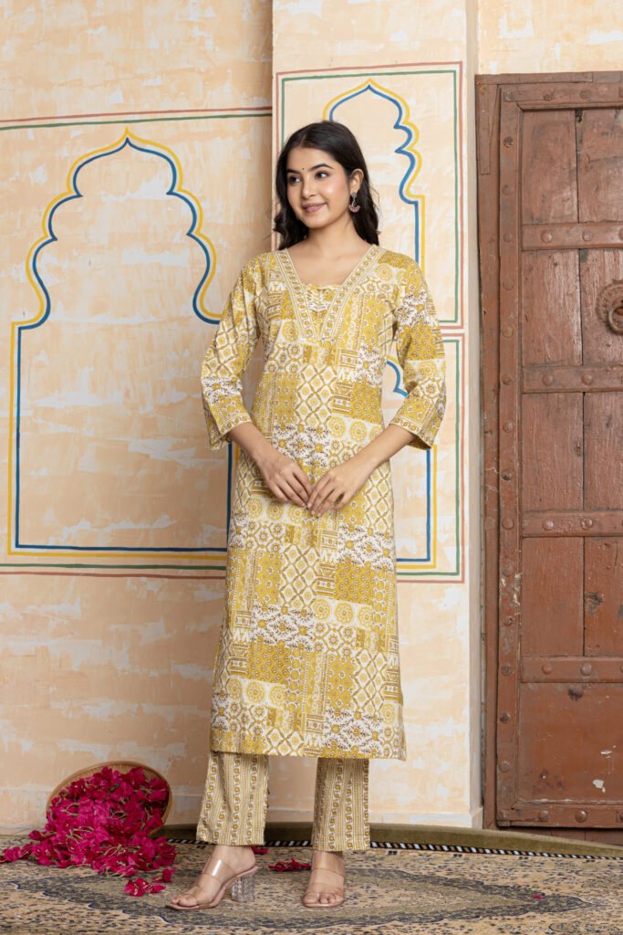 Patchwork Print Pure Cotton Kurta Pant Dupatta Set