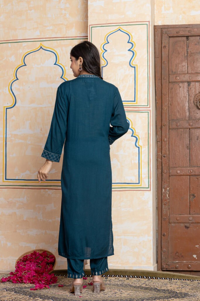 Embroidered Cotton Kurta Pant Dupatta Set