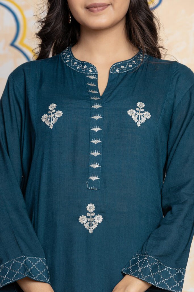 Embroidered Cotton Kurta Pant Dupatta Set