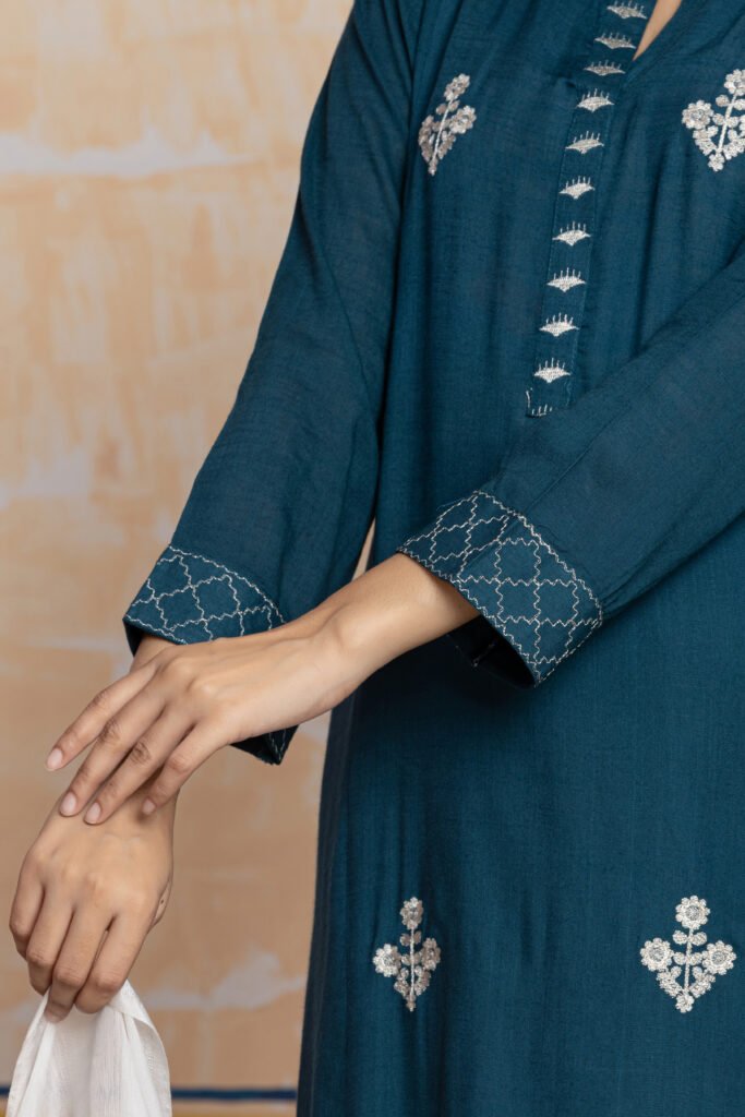 Embroidered Cotton Kurta Pant Dupatta Set