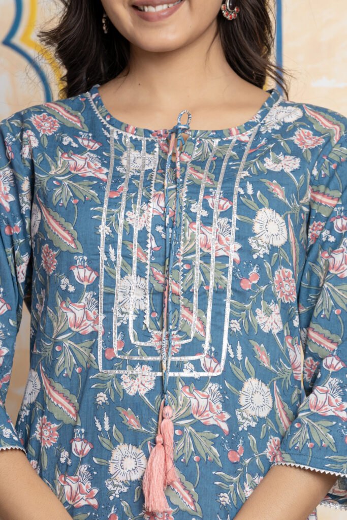 Floral Printed Cotton Kurta Pant Dupatta Set