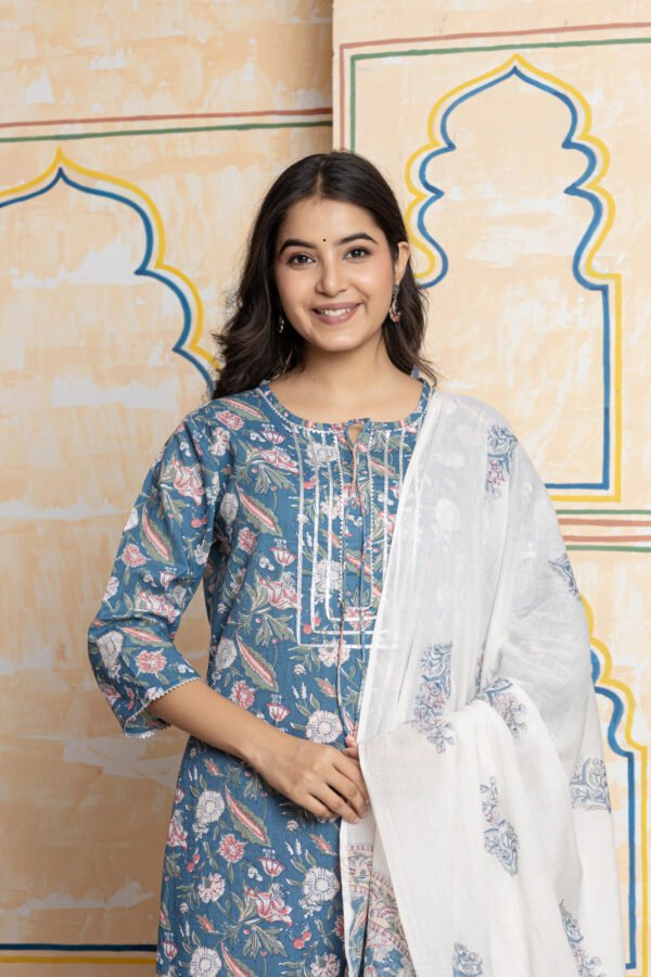 Floral Printed Cotton Kurta Pant Dupatta Set