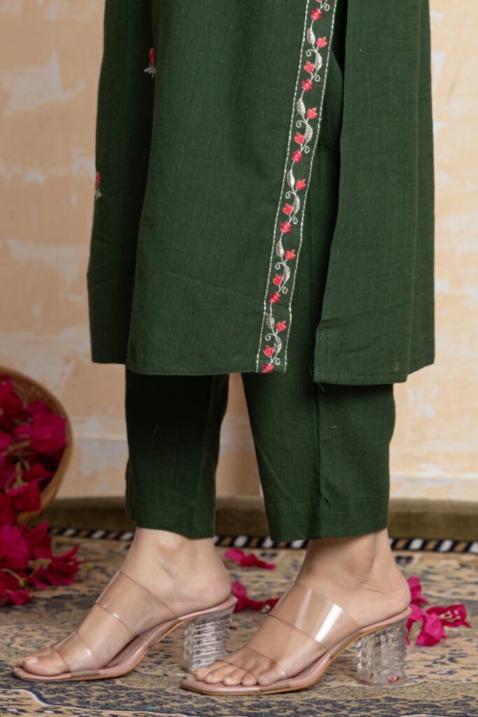 Embroidered Cotton Kurta Pant Dupatta Set