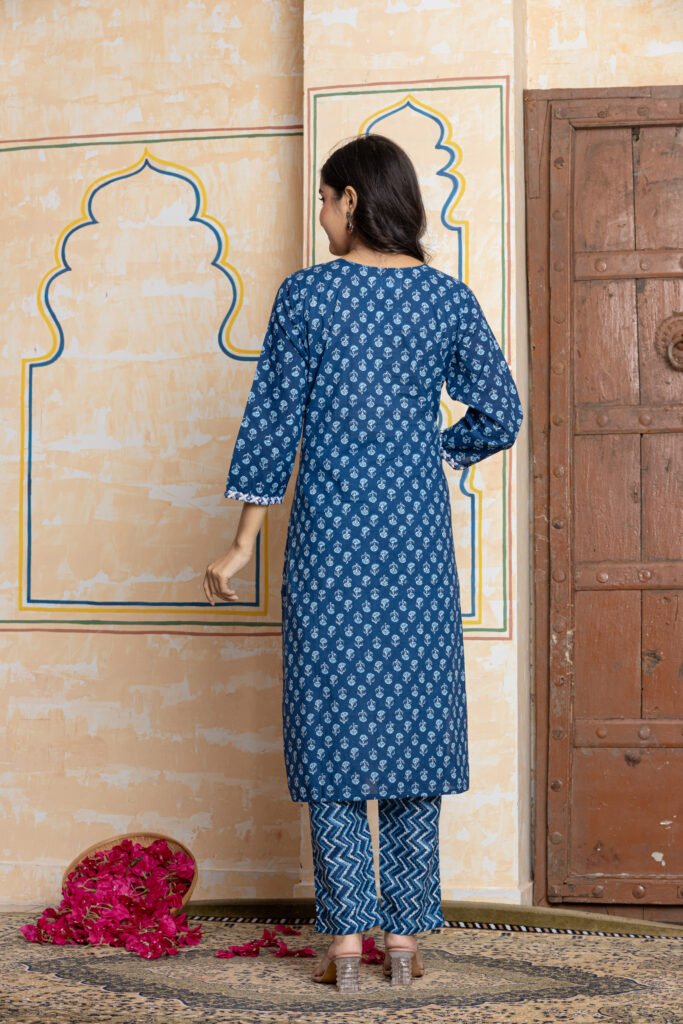 Printed Embroidered Cotton Kurta Pant Dupatta Set