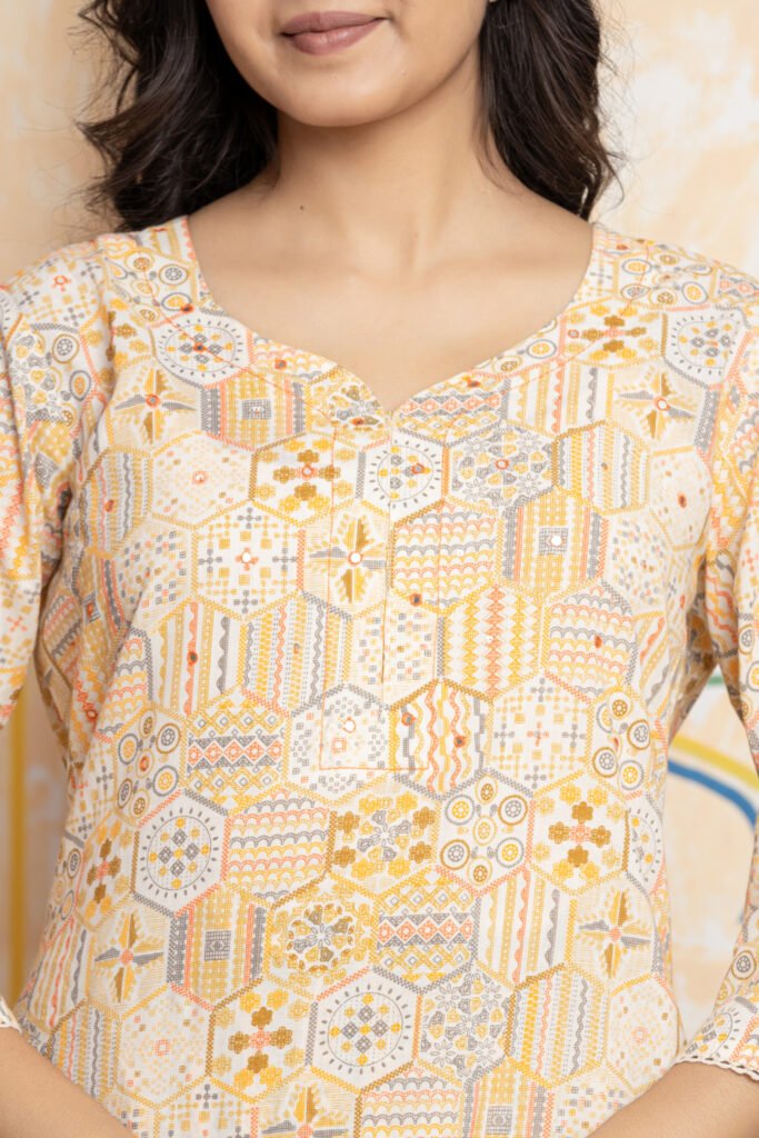 Geometric Print Pure Cotton Kurta Pant Dupatta Set