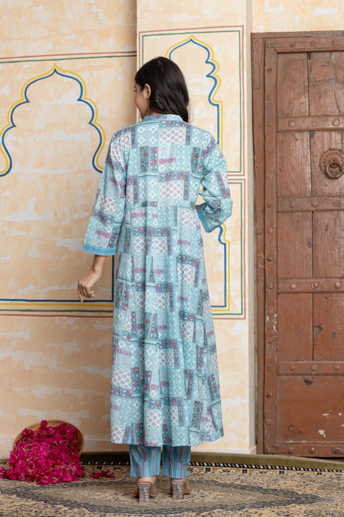 Anarkali Cotton Kurta Pant Dupatta Set