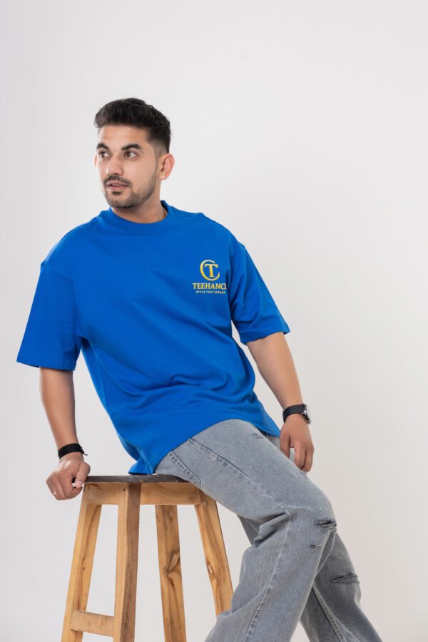 Men's Royal Blue Oversized Cotton Printed T-Shirt