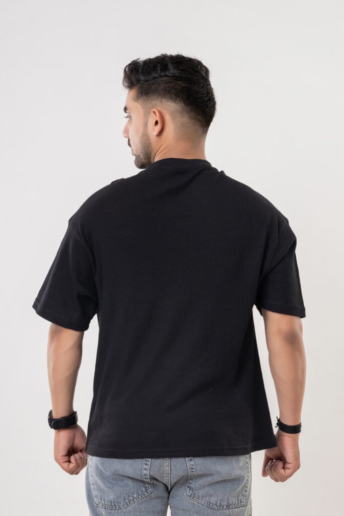 Men's Black Waffle Oversized Cotton T-Shirt