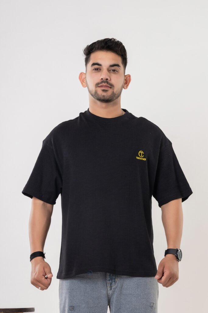 Men's Black Waffle Oversized Cotton T-Shirt
