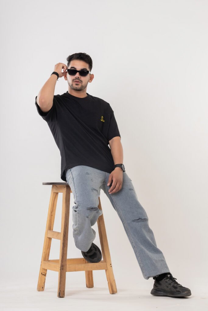 Men's Black Waffle Oversized Cotton T-Shirt