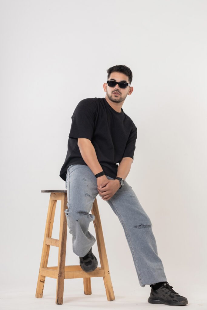 Men's Black Waffle Oversized Cotton T-Shirt