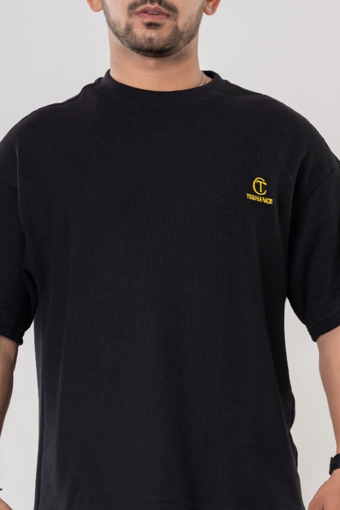 Men's Black Waffle Oversized Cotton T-Shirt