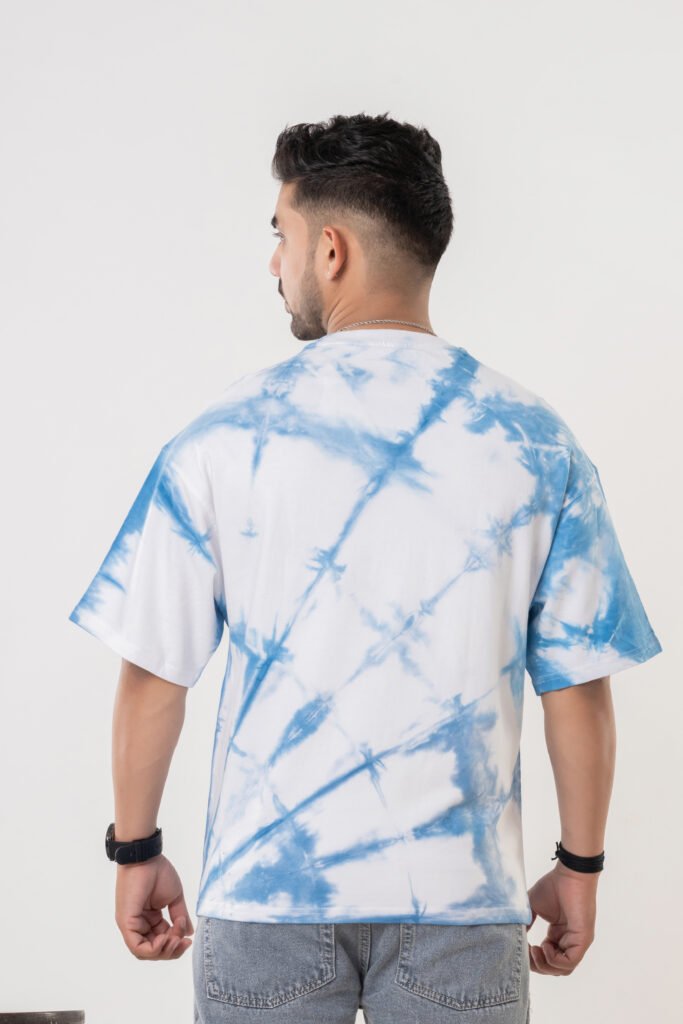 White & Blue Oversized Cotton T-Shirt