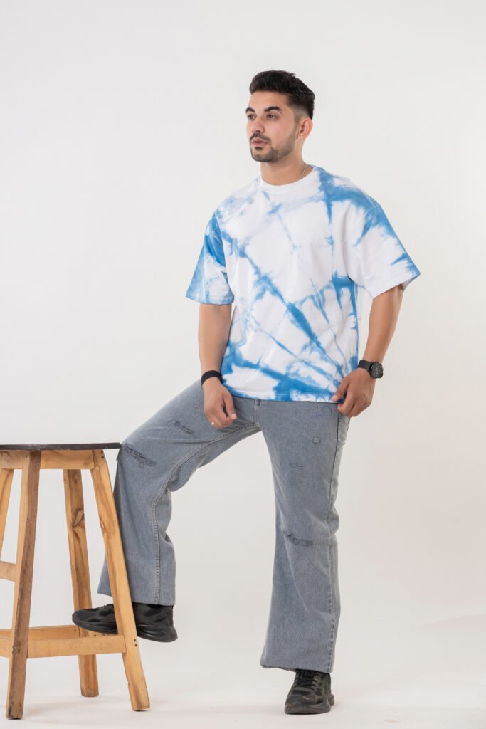 White & Blue Oversized Cotton T-Shirt