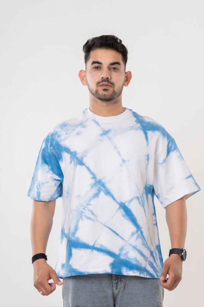 White & Blue Oversized Cotton T-Shirt