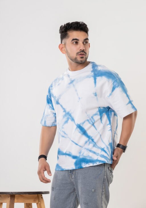 White & Blue Oversized Cotton T-Shirt