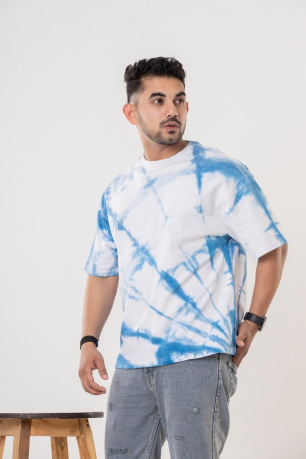 White & Blue Oversized Cotton T-Shirt