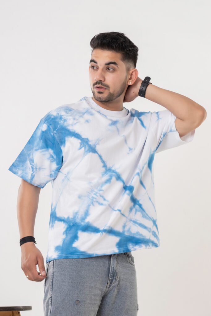 White & Blue Oversized Cotton T-Shirt