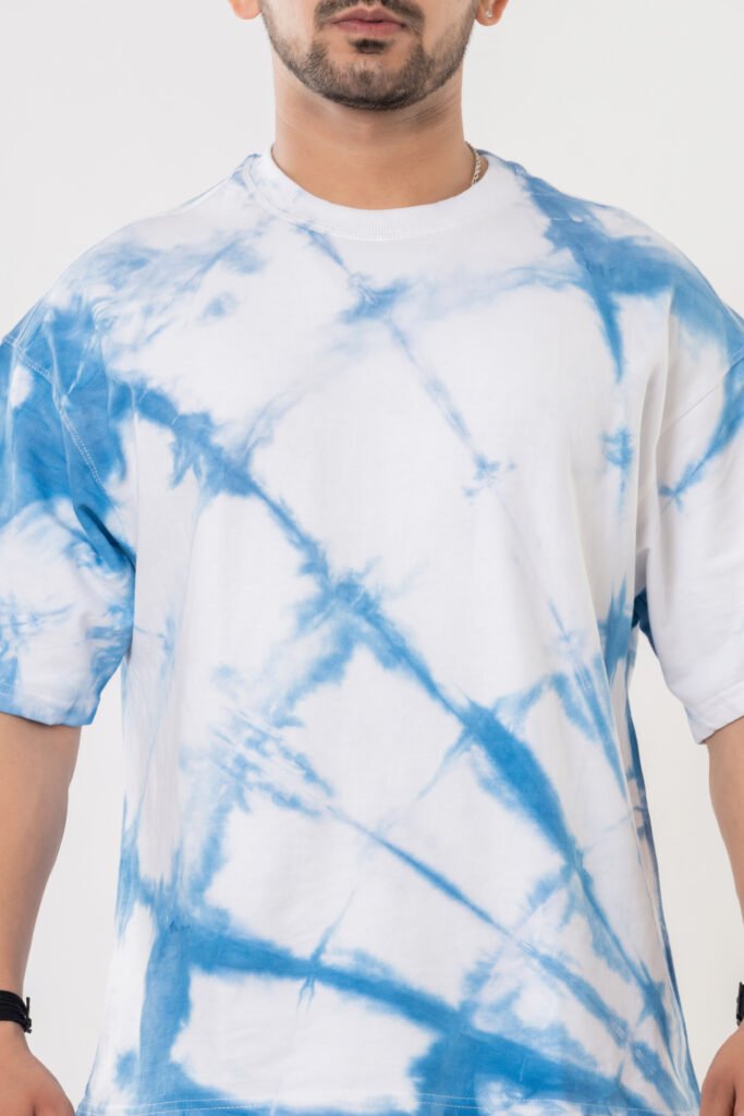 White & Blue Oversized Cotton T-Shirt