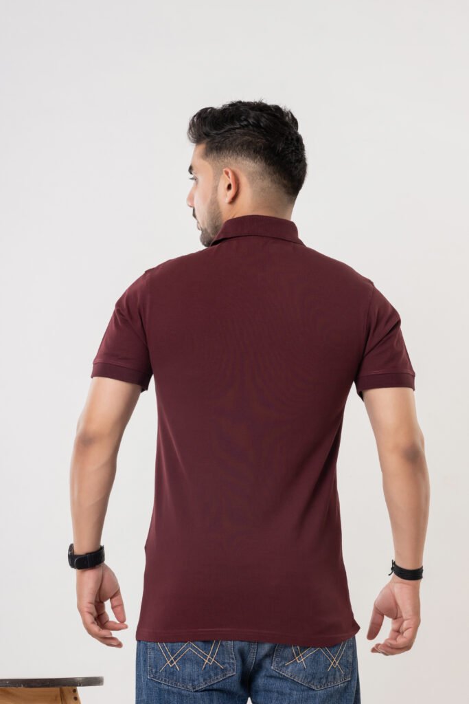 Men's Maroon Cotton Zipper Polo T-Shirt