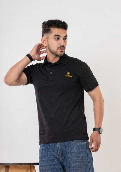Men's Black Cotton Polo T-Shirt