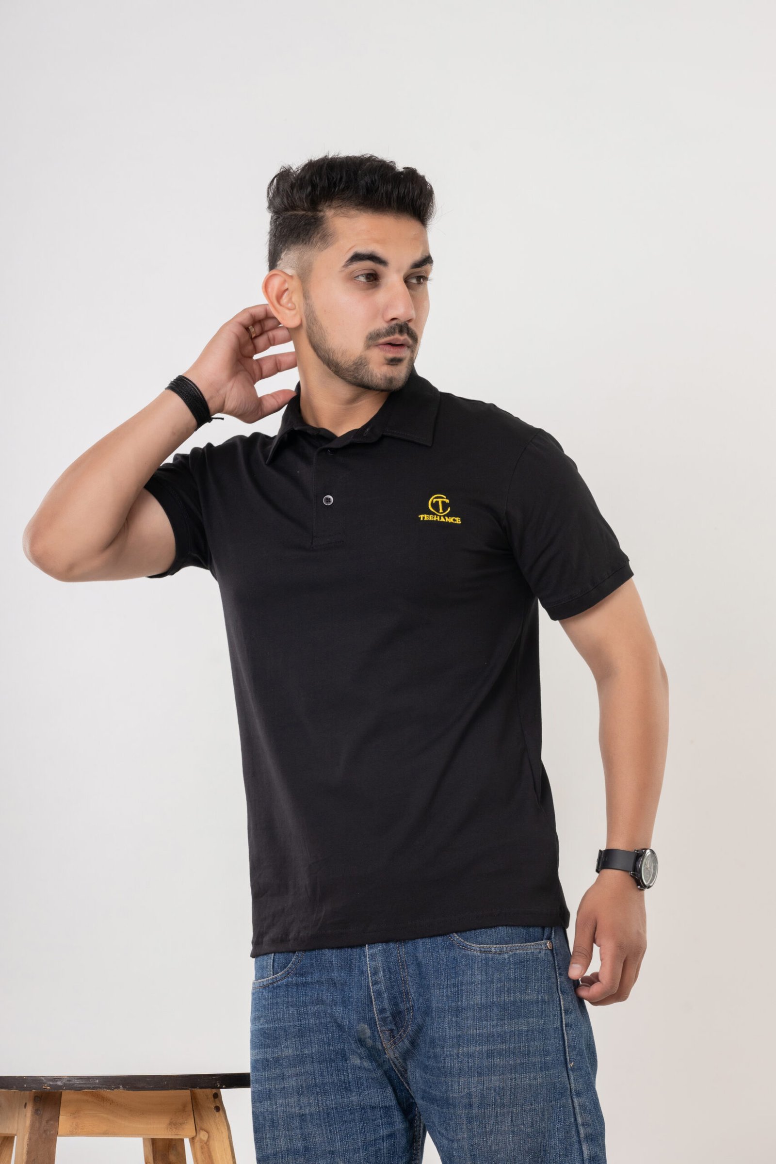 Men's Black Cotton Polo T-Shirt