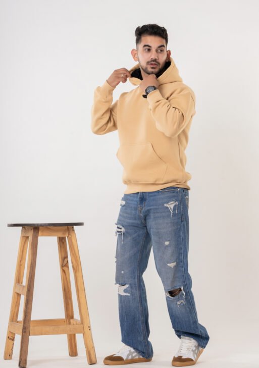Men's Beige Oversized Cotton Hoodie Sweatshirt