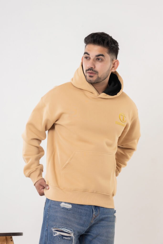 Men's Beige Oversized Cotton Hoodie Sweatshirt