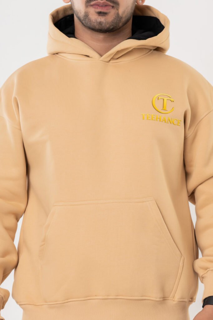 Men's Beige Oversized Cotton Hoodie Sweatshirt