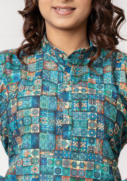 Teehance Women’s Blue & Multicolor Printed Straight Kurta