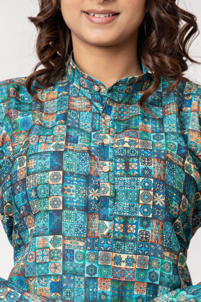 Teehance Women’s Blue & Multicolor Printed Straight Kurta