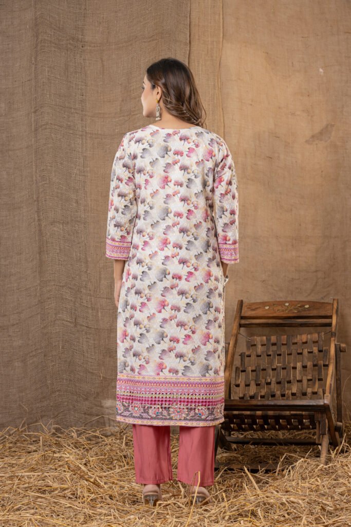 Women's Pink & Beige Abstract Printed Kurta Set with Dupatta