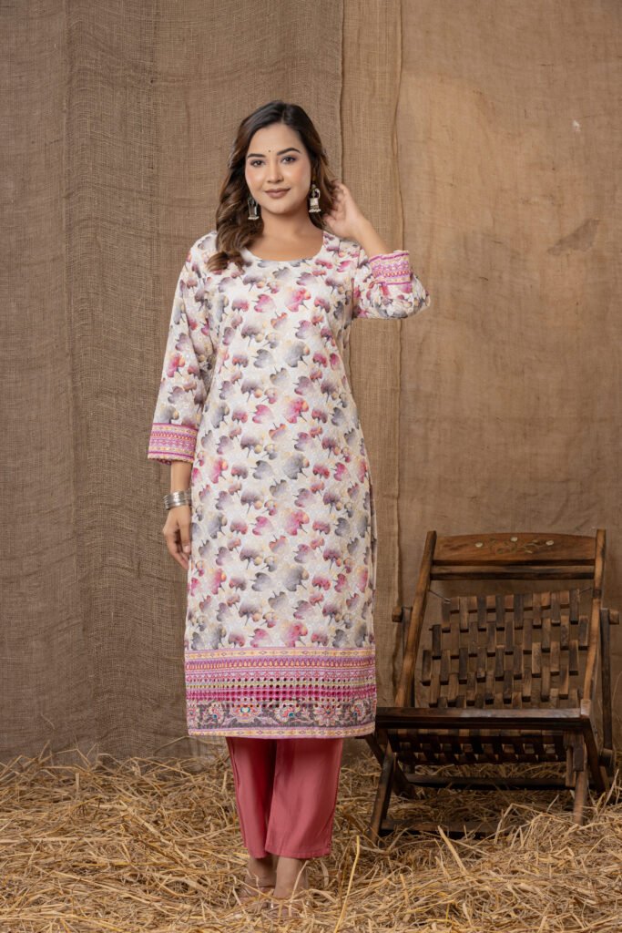 Women's Pink & Beige Abstract Printed Kurta Set with Dupatta