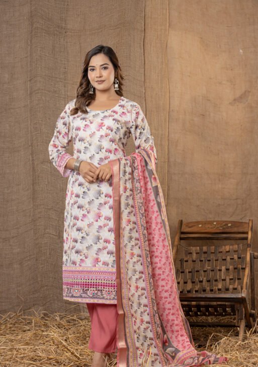 Women's Pink & Beige Abstract Printed Kurta Set with Dupatta