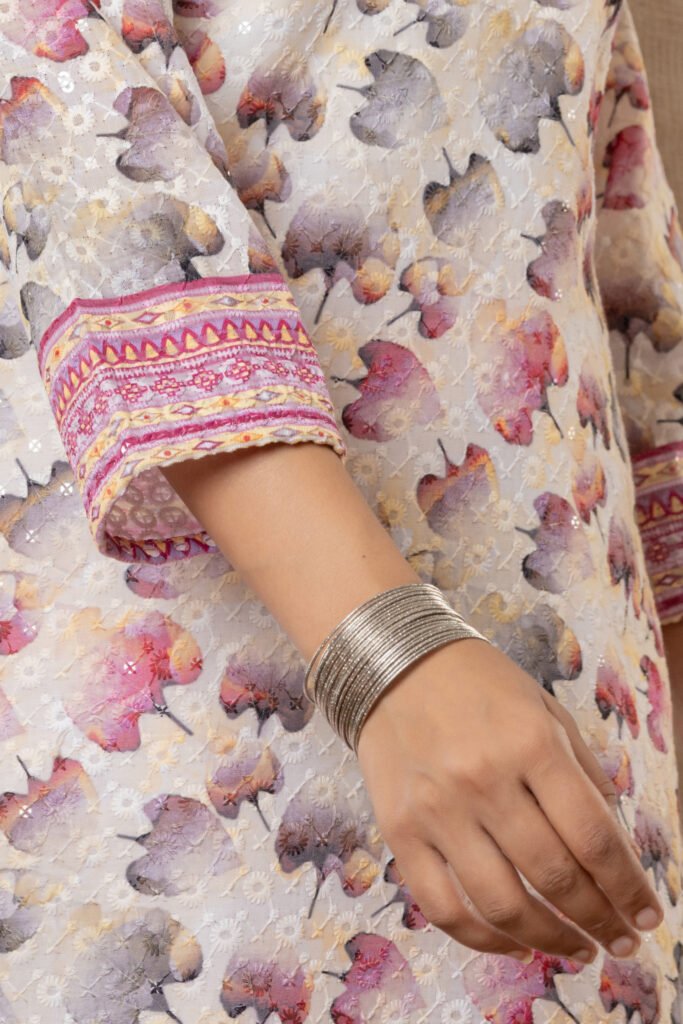 Women's Pink & Beige Abstract Printed Kurta Set with Dupatta