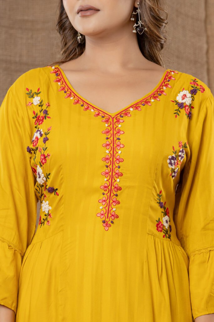 Women's Mustard Yellow Embroidered Kurta Set with Printed Dupatta