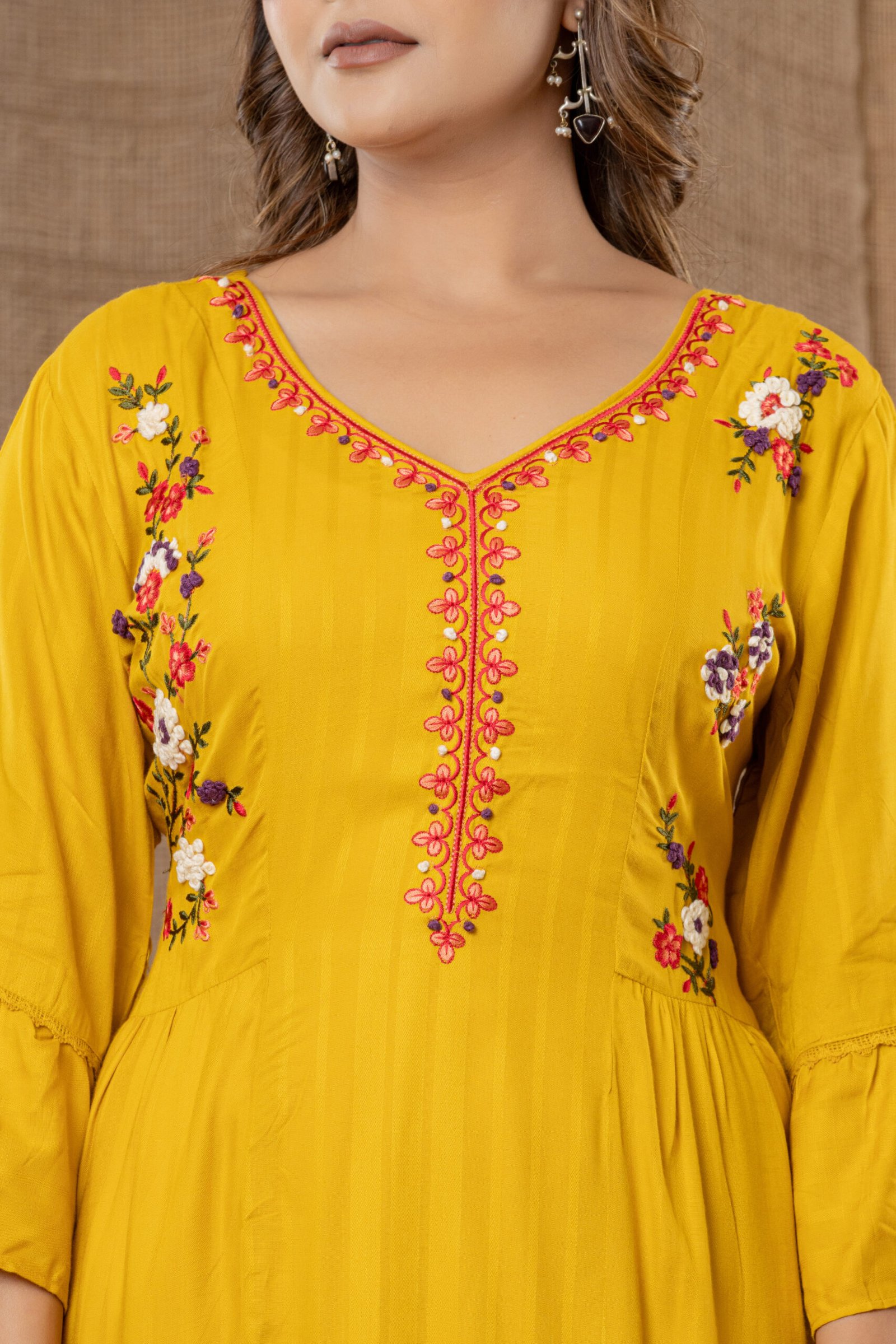 Women's Mustard Yellow Embroidered Kurta Set with Printed Dupatta - Image 2
