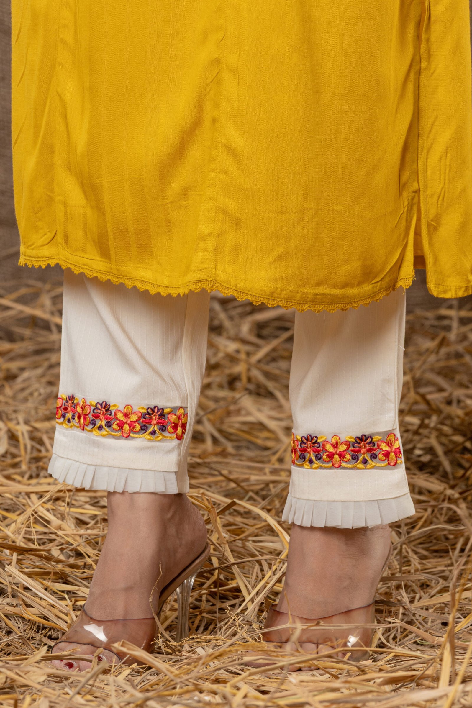 Women's Mustard Yellow Embroidered Kurta Set with Printed Dupatta - Image 6