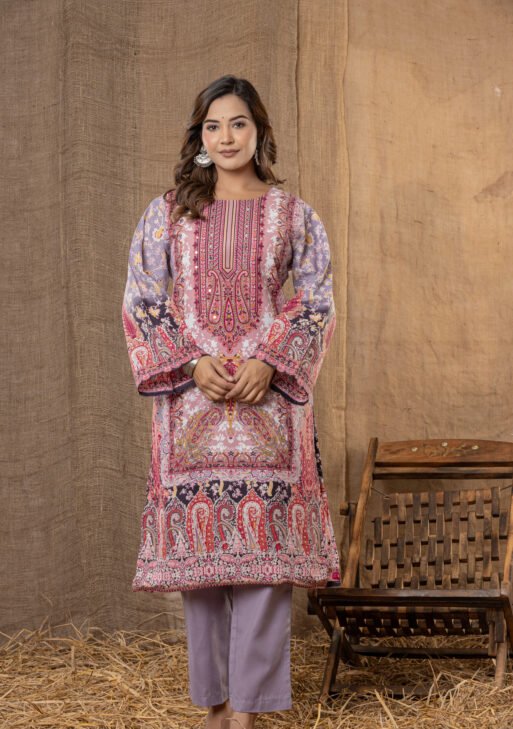 Women's Pink & Grey Ethnic Printed Kurta Set with Dupatta
