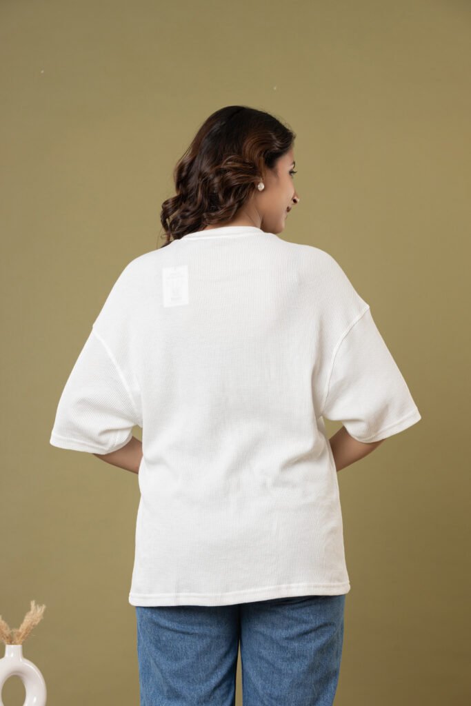 Teehance Women’s White Waffle Knit Oversized T-shirt