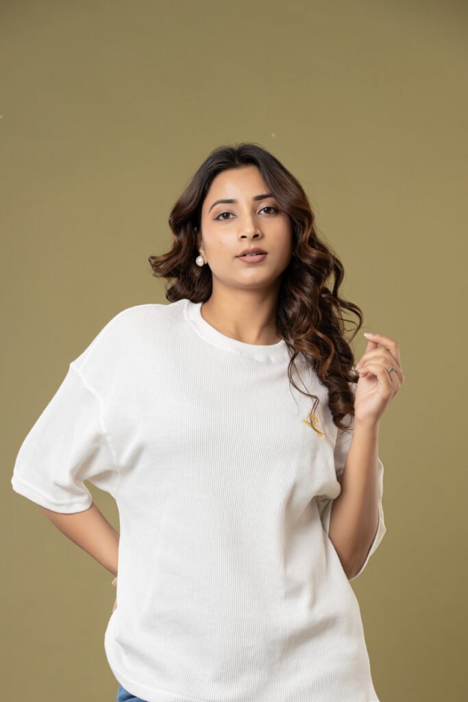 Teehance Women’s White Waffle Knit Oversized T-shirt