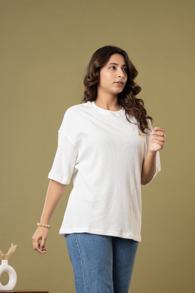 Teehance Women’s White Waffle Knit Oversized T-shirt
