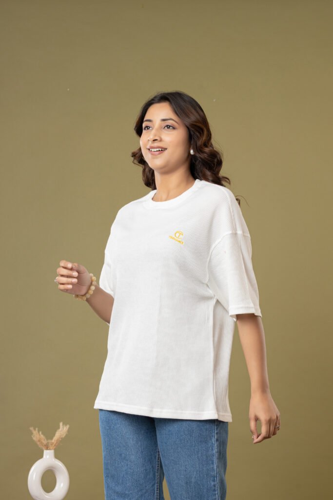 Teehance Women’s White Waffle Knit Oversized T-shirt